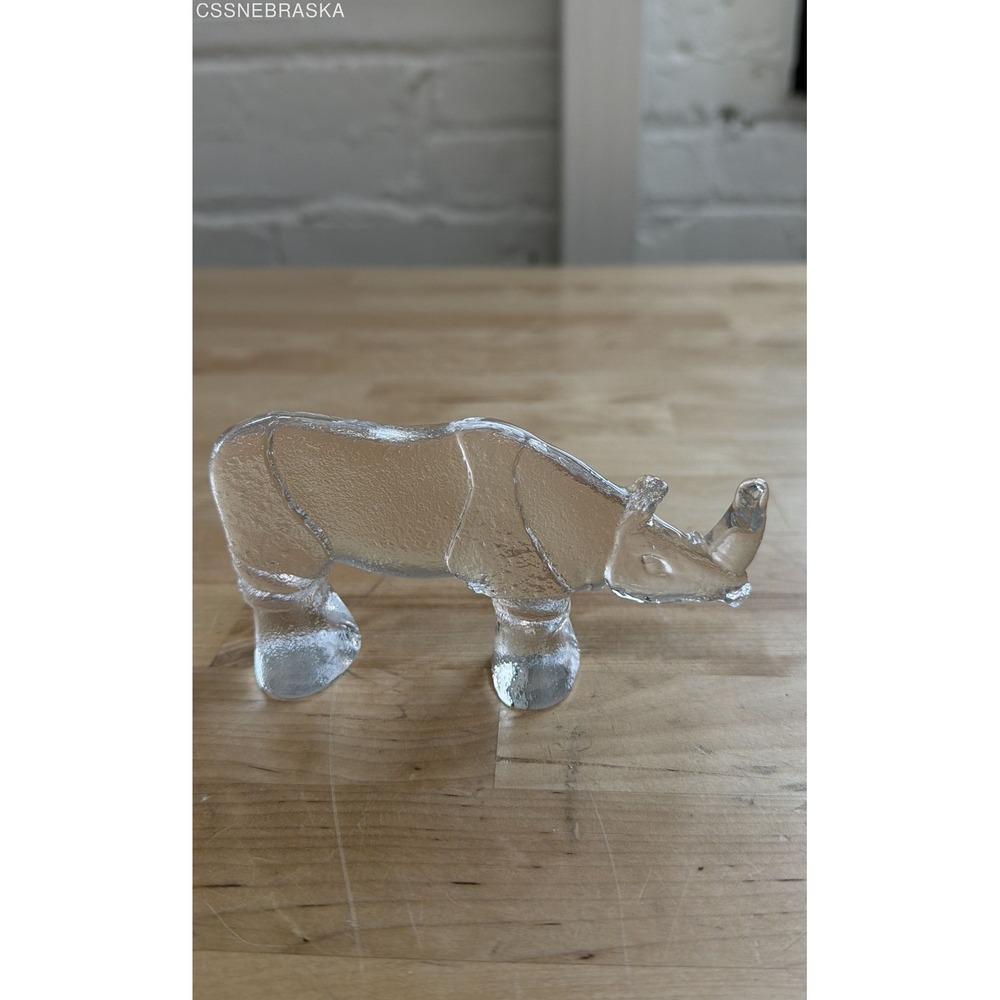 Kosta Boda Glass Zoo Rhino Figurine Bertil Vallien Sweden Vintage Paperweight